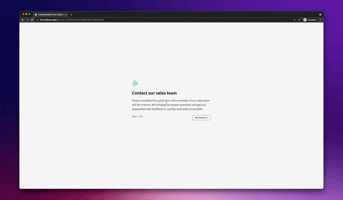 Free multi-step lead form - Templates by Budibase
